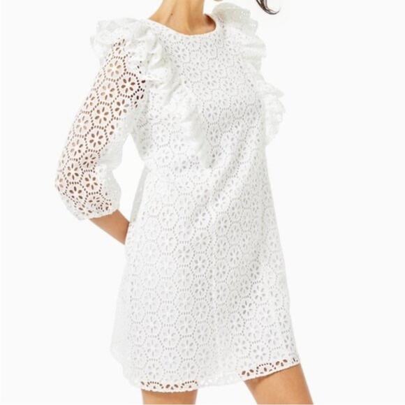 Lilly Pulitzer Primm Dress Size Small In Resort White Preppy Dainty Eyelet - Picture 2 of 13